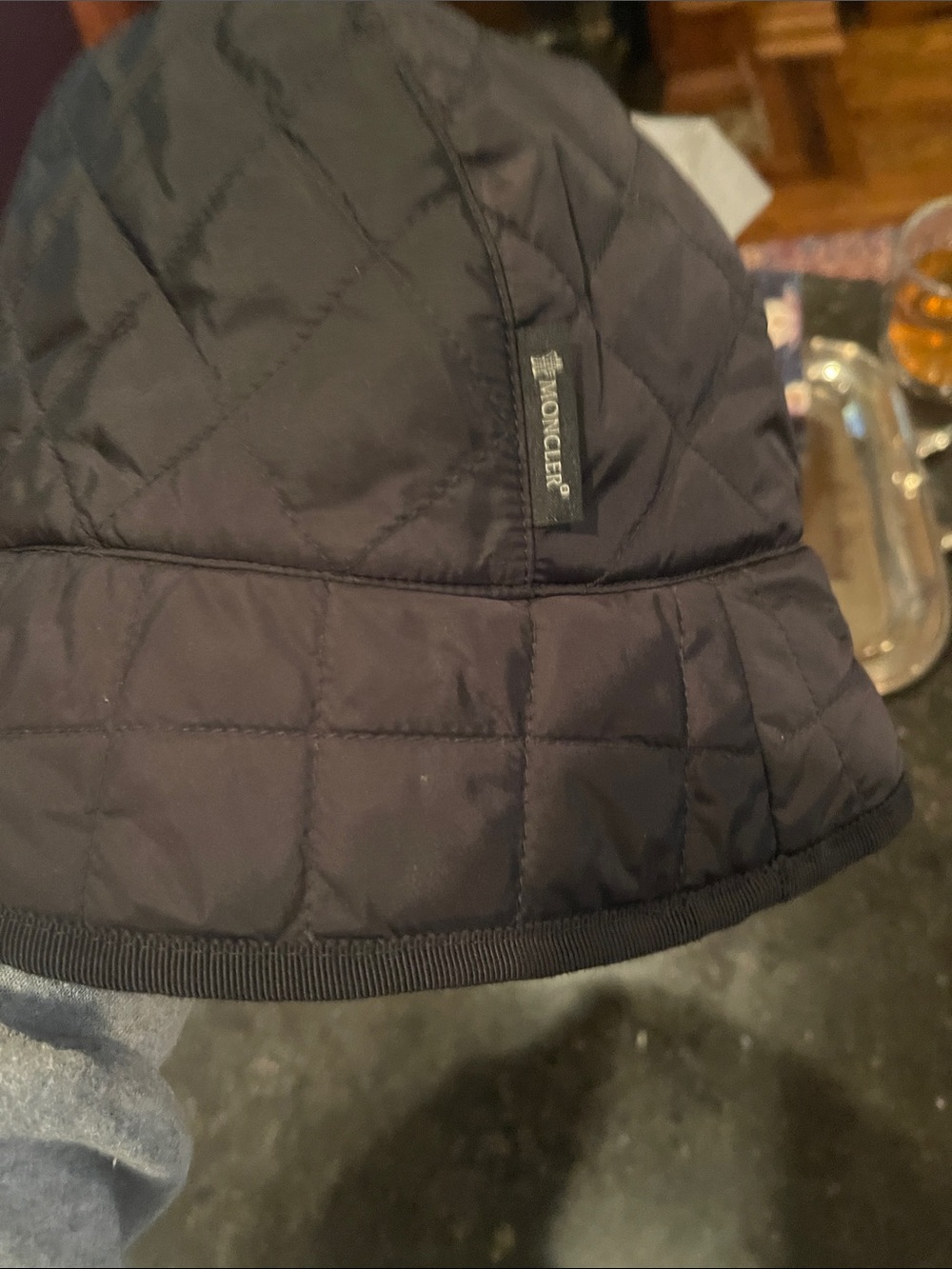Moncler Black Quilted Bucket Hat with Side Logo Tag
